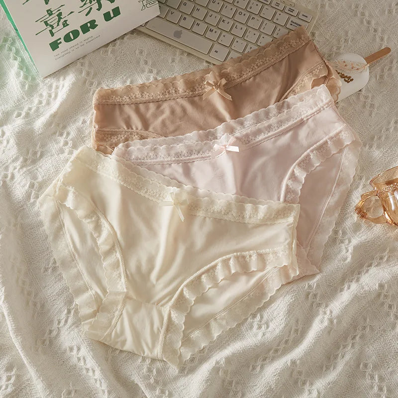 Pack 3 Braguitas Mujer con Encaje – Secado Rápido | Talle Bajo | Sin Costuras
