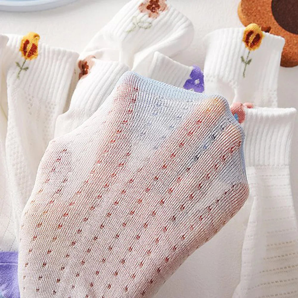 Pack de 5/10 pares de calcetines florales para mujer – transpirables y ligeros