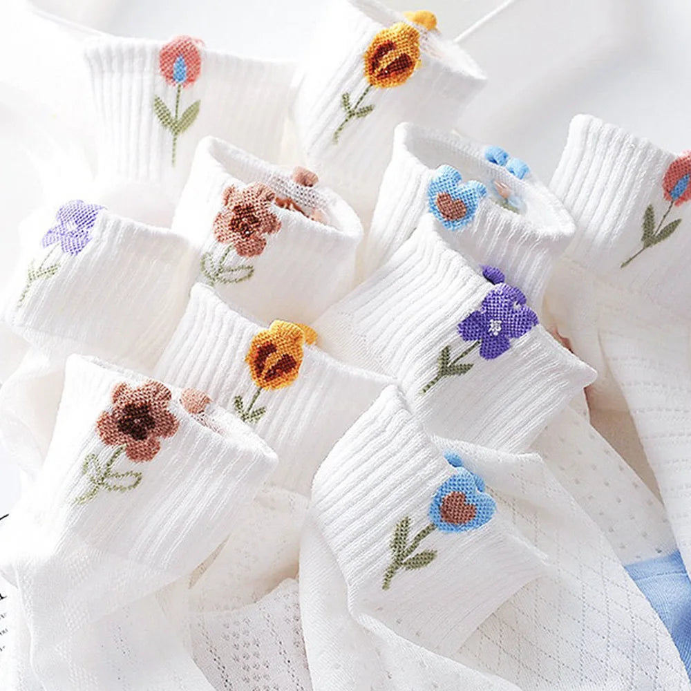 Pack de 5/10 pares de calcetines florales para mujer – transpirables y ligeros