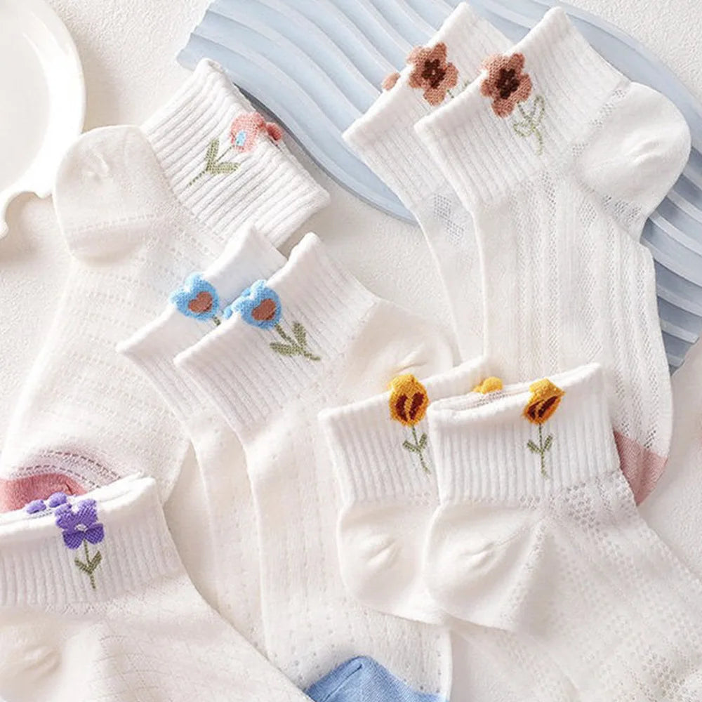 Pack de 5/10 pares de calcetines florales para mujer – transpirables y ligeros