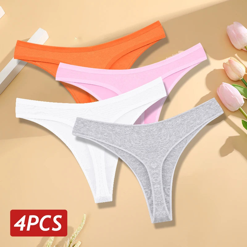 Pack 4 Tangas de Algodón para Mujer | Corte Bajo y Cintura en V