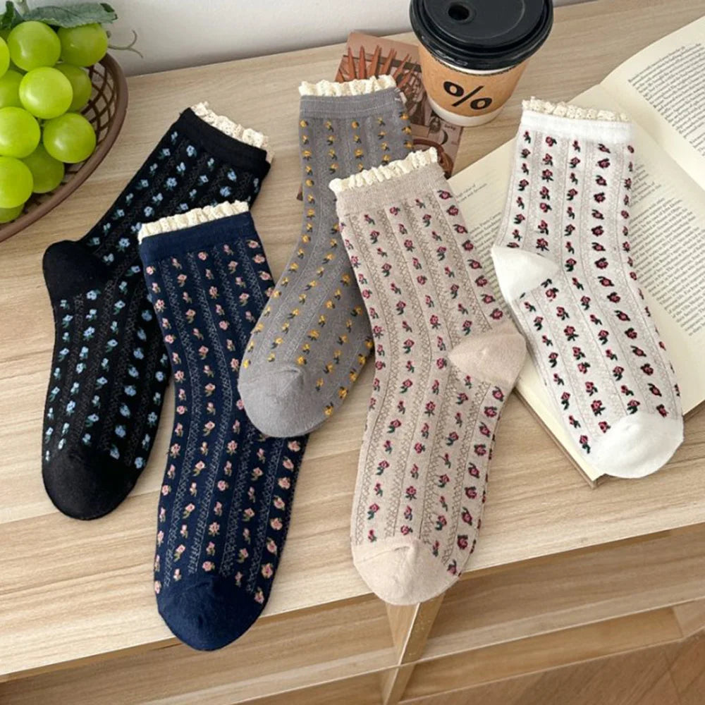 Pack 5 Calcetines Largos de Encaje Floral
