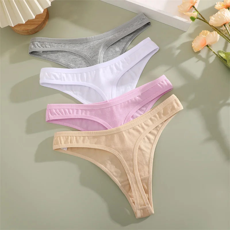Pack 4 Tangas de Algodón para Mujer | Corte Bajo y Cintura en V