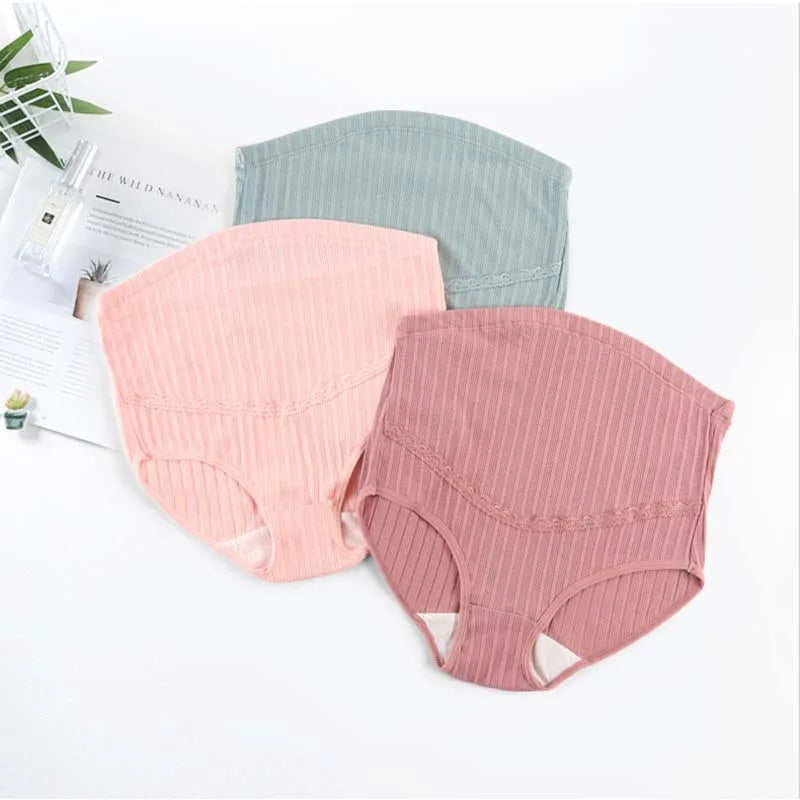 3 PCS | Braguitas Premamá de Algodón – Talle Alto con Soporte Ajustable para el Vientre