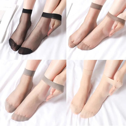 Pack de 10 pares de calcetines tipo seda para mujer – finos, frescos y elegantes