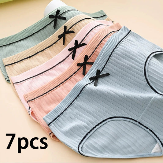 Pack de 7 Braguitas Mujer con Lazo – Talle Medio | Suaves, Transpirables y Cómodas