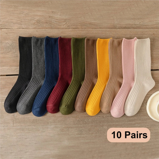 Pack de 10 calcetines básicos de algodón para mujer – altura media