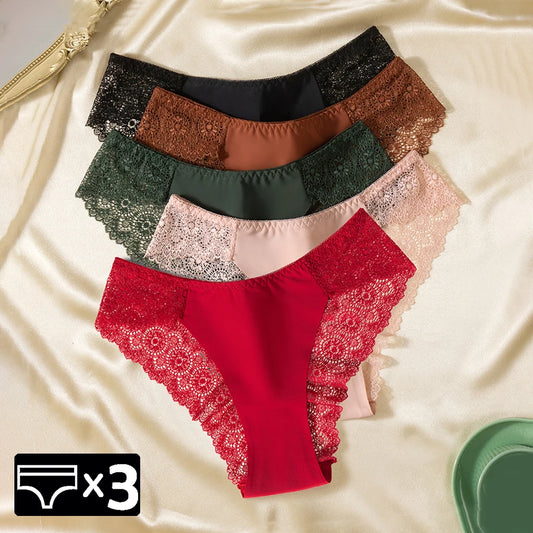 3 PCS | Bragas de encaje – Ice Silk, Talle Bajo y Súper Cómodas