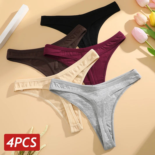 Pack 4 Tangas de Algodón para Mujer | Corte Bajo y Cintura en V