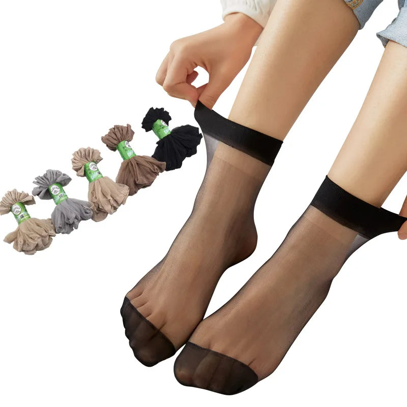 Pack de 10 pares de calcetines tipo seda para mujer – finos, frescos y elegantes
