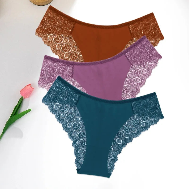 3 PCS | Bragas de encaje – Ice Silk, Talle Bajo y Súper Cómodas