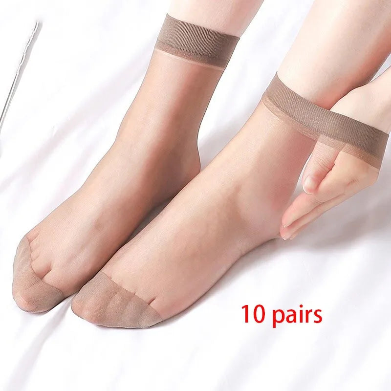 Pack de 10 pares de calcetines tipo seda para mujer – finos, frescos y elegantes