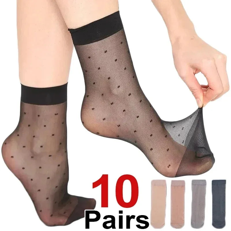 Pack de 5/10 pares de calcetines finos tipo media para mujer – transpirables y discretos