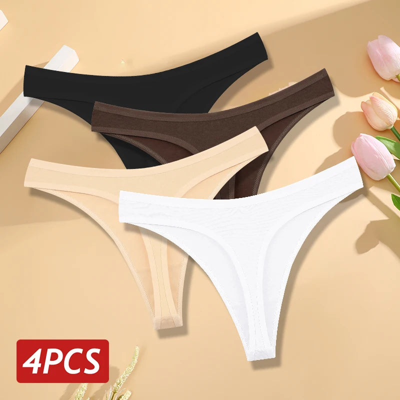 Pack 4 Tangas de Algodón para Mujer | Corte Bajo y Cintura en V