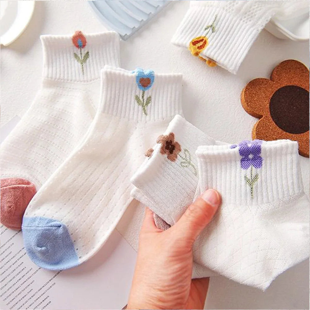 Pack de 5/10 pares de calcetines florales para mujer – transpirables y ligeros
